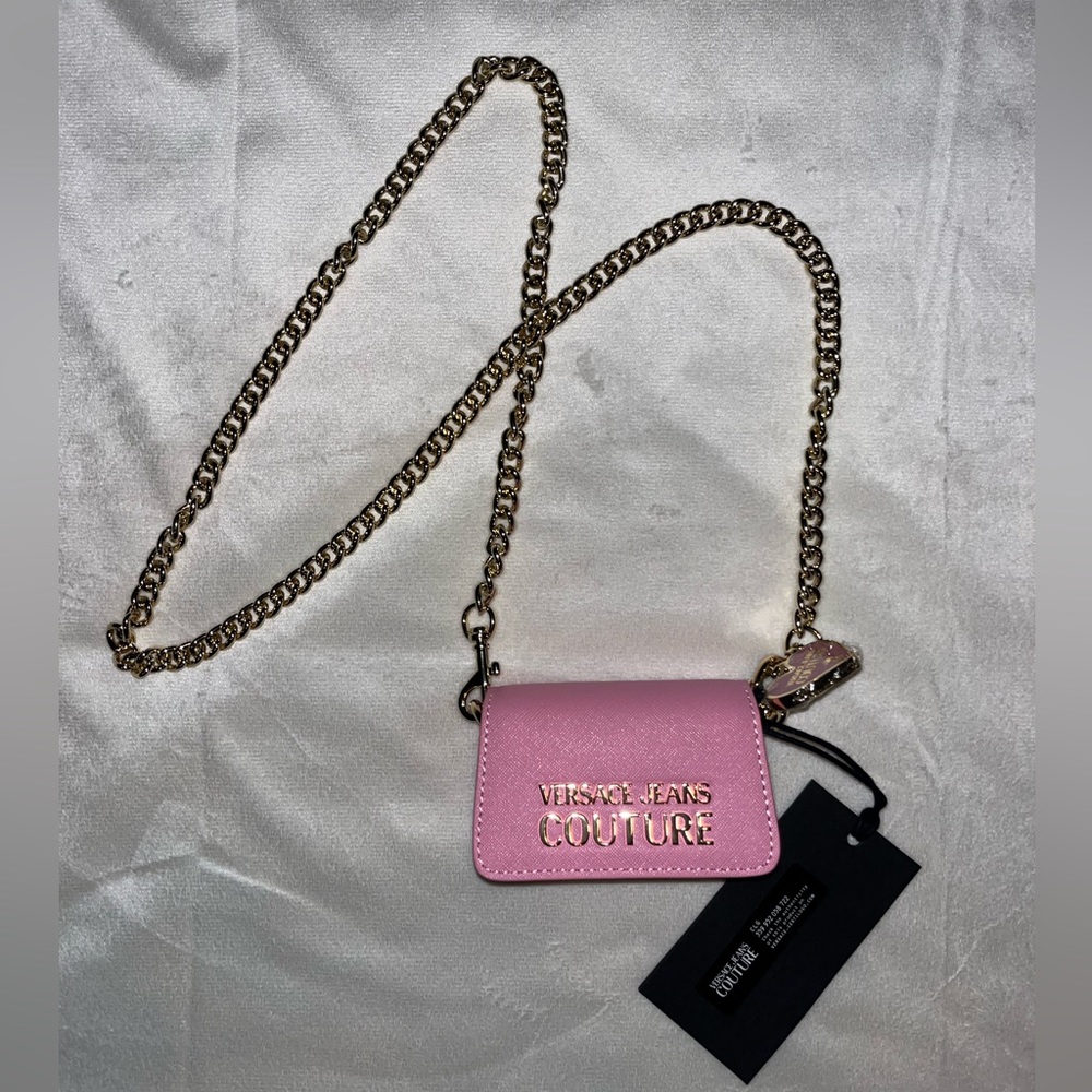 Versace small pink coin crossbody purse
